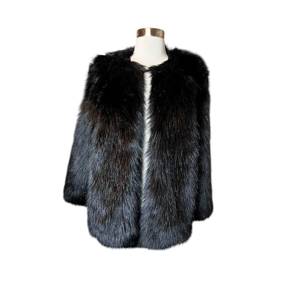 H&M Faux Fue Jacket coat XS Black Open Front